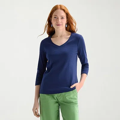 St. John's Bay Womens Tall Crew Neck 3/4 Sleeve T-shirt In Blue