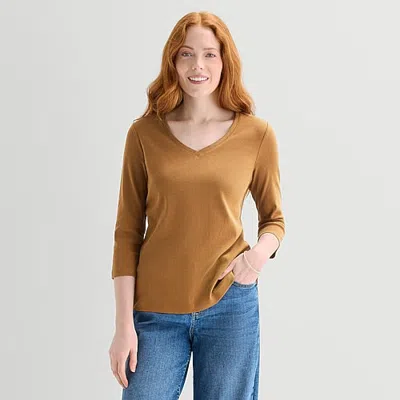 St. John's Bay Womens Tall Crew Neck 3/4 Sleeve T-shirt In Brown