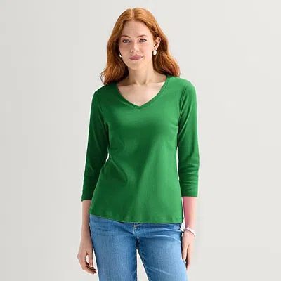 St. John's Bay Womens Tall Crew Neck 3/4 Sleeve T-shirt In Green