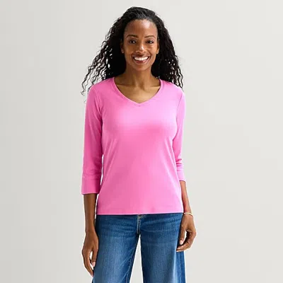 St. John's Bay Womens Tall Crew Neck 3/4 Sleeve T-shirt In Pink