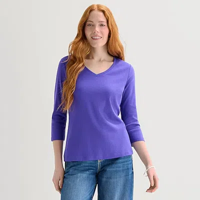 St. John's Bay Womens Tall Crew Neck 3/4 Sleeve T-shirt In Purple