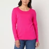 St. John's Bay Womens Tall Crew Neck Long Sleeve T-shirt In Pink