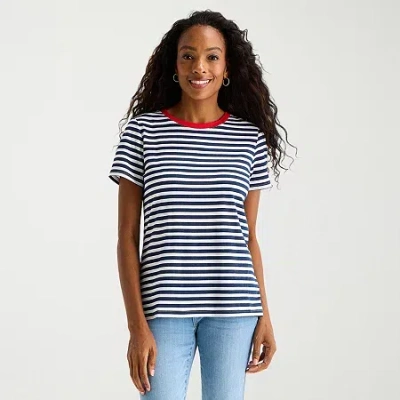 St. John's Bay Womens Tall Crew Neck Short Sleeve Regular Fit Graphic T-shirt In Blue