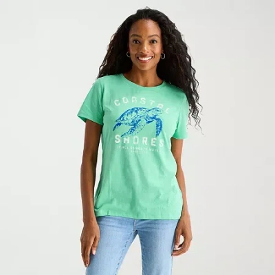 St. John's Bay Womens Tall Crew Neck Short Sleeve Regular Fit Graphic T-shirt In Green