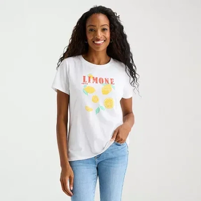 St. John's Bay Womens Tall Crew Neck Short Sleeve Regular Fit Graphic T-shirt In White