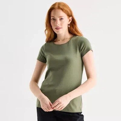 St. John's Bay Womens Tall Crew Neck Short Sleeve T-shirt In Green