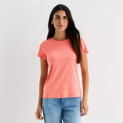 St. John's Bay Womens Tall Crew Neck Short Sleeve T-shirt In Pink