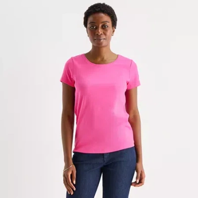 St. John's Bay Womens Tall Crew Neck Short Sleeve T-shirt In Pink