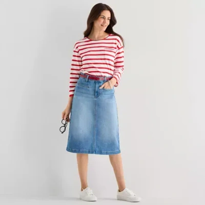 St. John's Bay Womens Tall High Rise Midi Denim Skirt In Blue