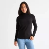 St. John's Bay Womens Tall Long Sleeve Mock Neck Top In Black