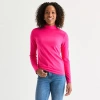 St. John's Bay Womens Tall Long Sleeve Mock Neck Top In Pink