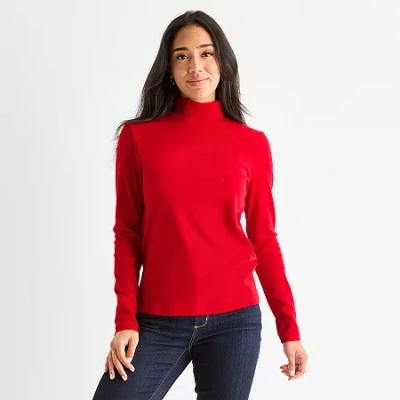 St. John's Bay Womens Tall Long Sleeve Mock Neck Top In Red