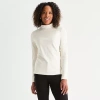 St. John's Bay Womens Tall Long Sleeve Mock Neck Top In White