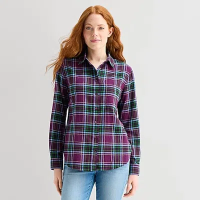St. John's Bay Womens Tall Long Sleeve Regular Fit Button-down Shirt In Purple