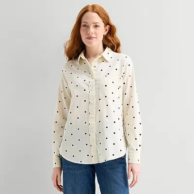 St. John's Bay Womens Tall Long Sleeve Regular Fit Button-down Shirt In White