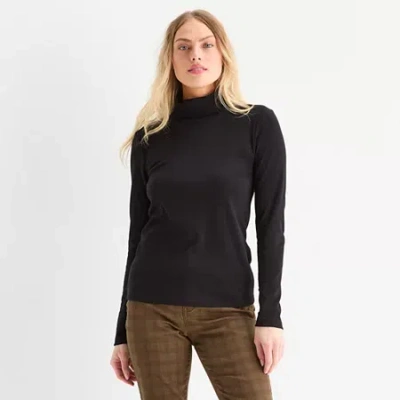 St. John's Bay Womens Tall Long Sleeve Turtleneck In Black