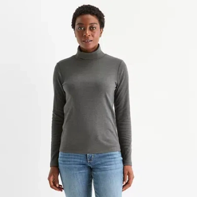 St. John's Bay Womens Tall Long Sleeve Turtleneck In Gray