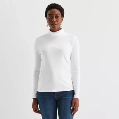 St. John's Bay Womens Tall Long Sleeve Turtleneck In White