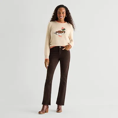 St. John's Bay Womens Tall Mid Rise Bootcut Corduroy Pant In Brown