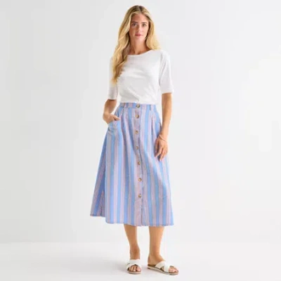 St. John's Bay Womens Tall Mid Rise Midi A-line Skirt In Blue