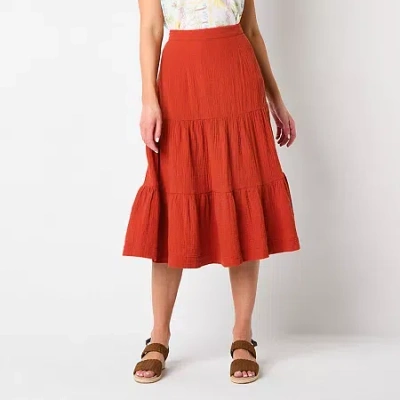 St. John's Bay Womens Tall Midi A-line Skirt In Red