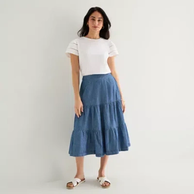 St. John's Bay Womens Tall Midi A-line Skirt In Blue