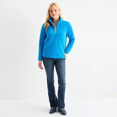 St. John's Bay Womens Tall Mock Neck Long Sleeve Quarter-zip Pullover In Blue