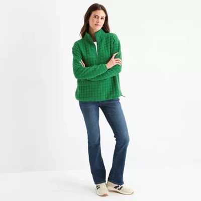 St. John's Bay Womens Tall Mock Neck Long Sleeve Quarter-zip Pullover In Green
