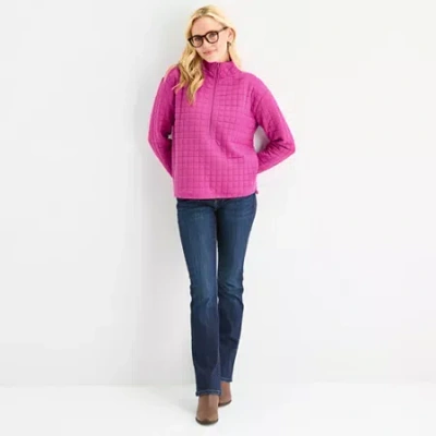 St. John's Bay Womens Tall Mock Neck Long Sleeve Quarter-zip Pullover In Pink