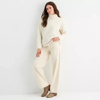 St. John's Bay Womens Tall Mock Neck Long Sleeve Quarter-zip Pullover In Sand