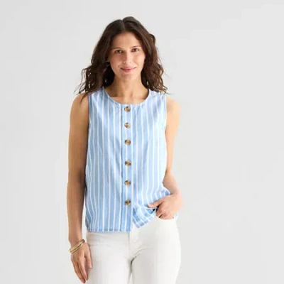 St. John's Bay Womens Tall Round Neck Sleeveless Blouse In Blue