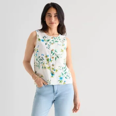 St. John's Bay Womens Tall Round Neck Sleeveless Blouse In White