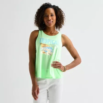 St. John's Bay Womens Tall Round Neck Sleeveless Tank Top In Green