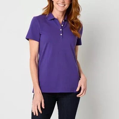 St. John's Bay Womens Tall Short Sleeve Polo Shirt In Purple