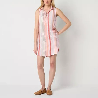 St. John's Bay Womens Tall Sleeveless Floral Shift Dress In Orange