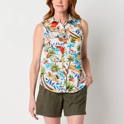 St. John's Bay Womens Tall Sleeveless Regular Fit Button-down Shirt In Multi