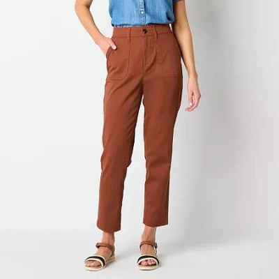 St. John's Bay Womens Tall Slim Flat Front Pant In Brown