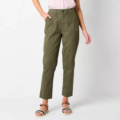 St. John's Bay Womens Tall Slim Flat Front Pant In Green