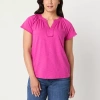 St. John's Bay Womens Tall Split Crew Neck Short Sleeve Blouse In Pink