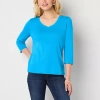 St. John's Bay Womens Tall V Neck 3/4 Sleeve T-shirt In Blue
