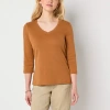 St. John's Bay Womens Tall V Neck 3/4 Sleeve T-shirt In Brown