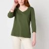 St. John's Bay Womens Tall V Neck 3/4 Sleeve T-shirt In Green