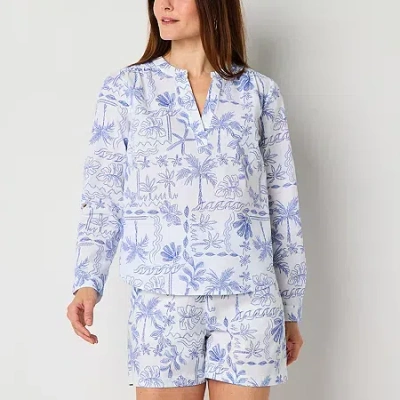 St. John's Bay Womens Tall V Neck Long Sleeve Blouse In Blue