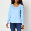 St. John's Bay Womens Tall V Neck Long Sleeve T-shirt In Blue