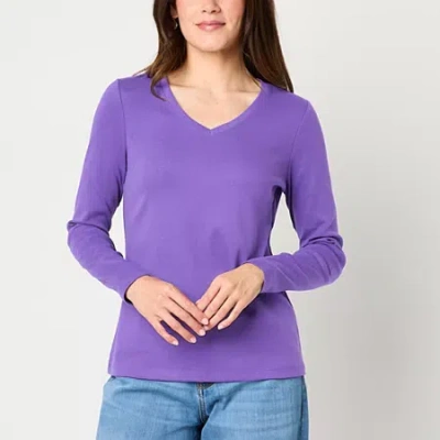 St. John's Bay Womens Tall V Neck Long Sleeve T-shirt In Purple