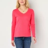 St. John's Bay Womens Tall V Neck Long Sleeve T-shirt In Pink