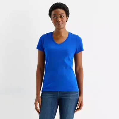 St. John's Bay Womens Tall V Neck Short Sleeve T-shirt In Blue