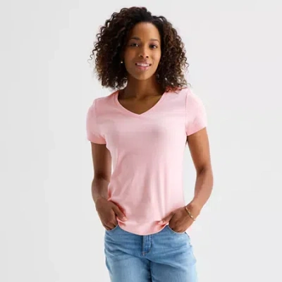 St. John's Bay Womens Tall V Neck Short Sleeve T-shirt In Pink