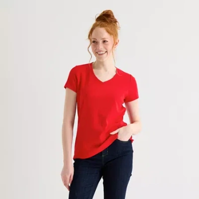 St. John's Bay Womens Tall V Neck Short Sleeve T-shirt In Red