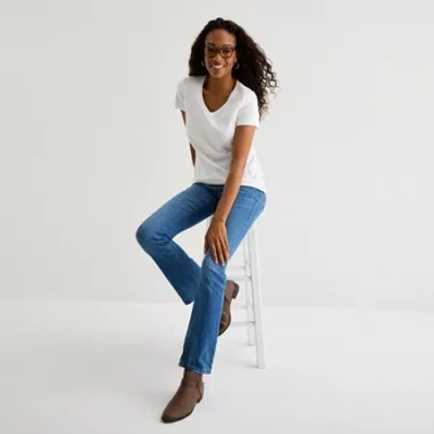 St. John's Bay Womens Tall V Neck Short Sleeve T-shirt In White